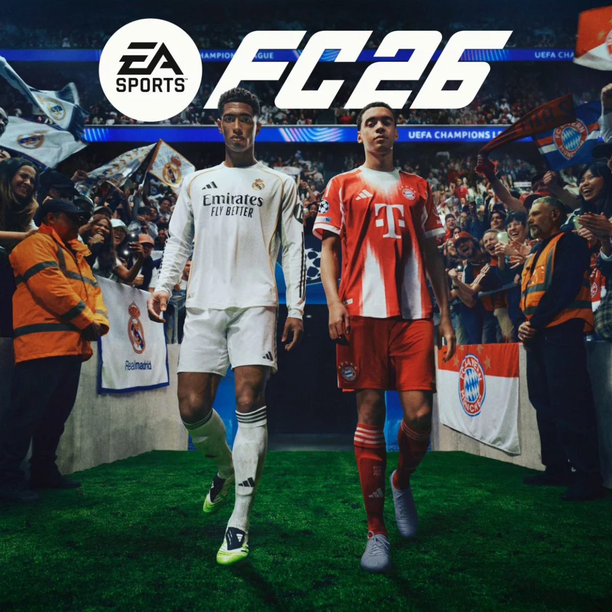 EA FC 26 ойынының мұқабасында Джуд Беллингем мен Джамал Мусиала